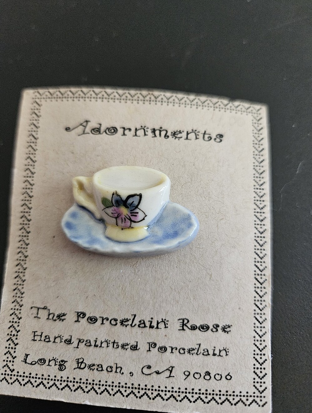 Handpainted Mini Teacup Pin - White & Blue